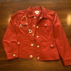 Christopher & Banks red denim jacket, medium